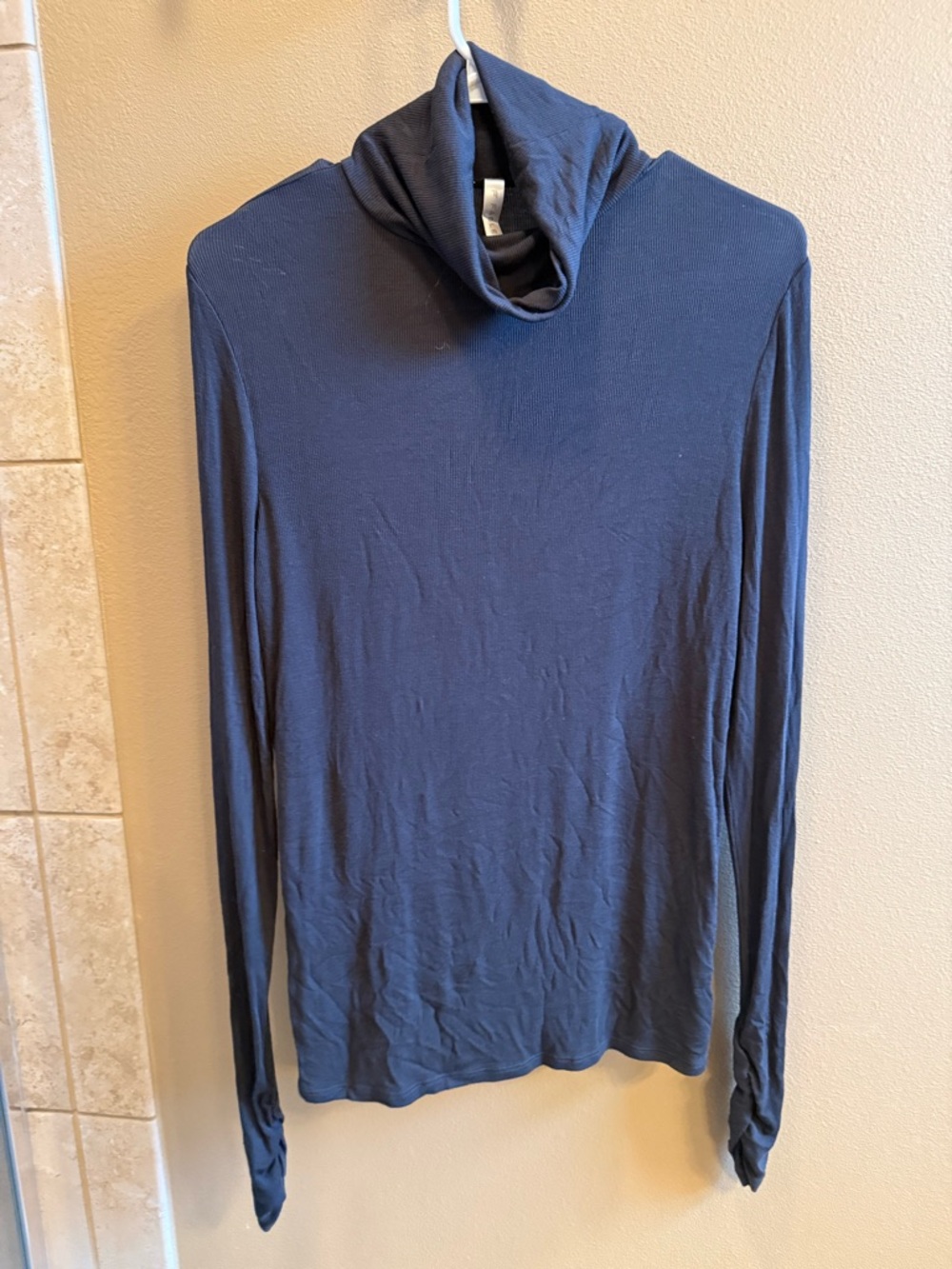 Fabletics Dark Navy Ribbed Funnel Neck Top